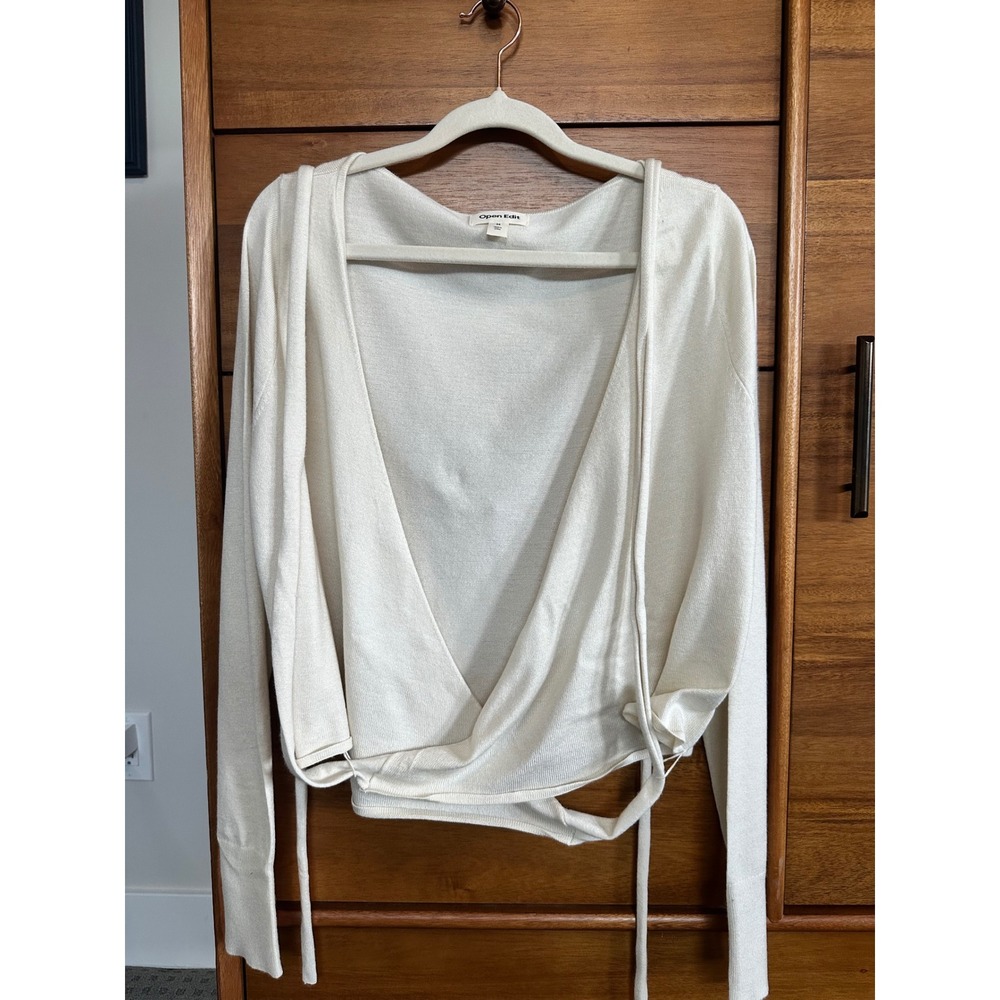 Open Edit Wrap Sweater Medium Ivory Excellent
